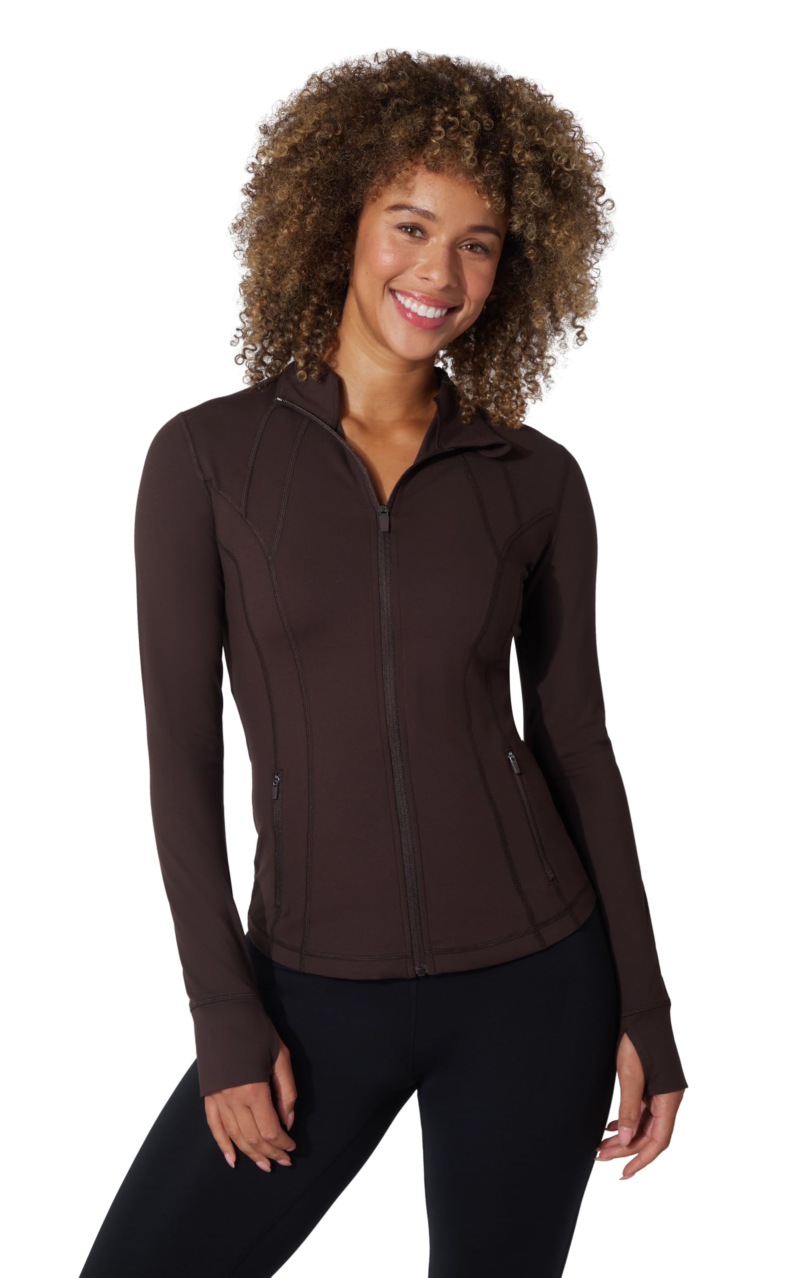 Yogalicious Women's Chocolate Mousse Lux Ultra Soft Lightweight Full Zip Yoga Jacket With Pockets, M