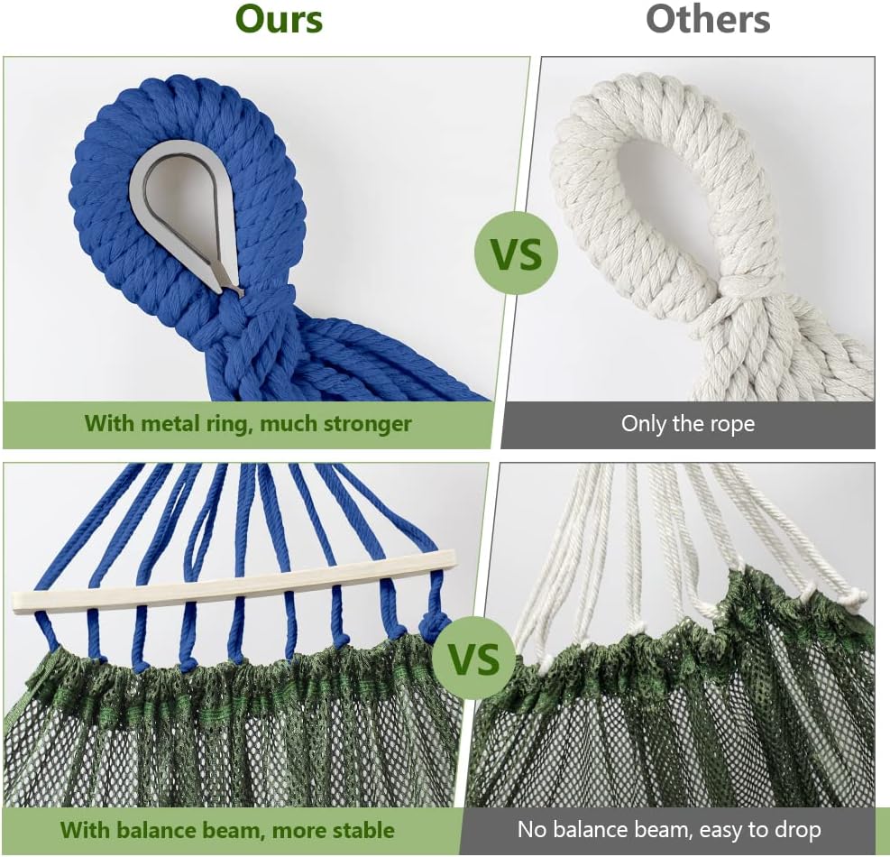 Outerman Camping Hammocks 290 * 150cm(Max 550lb),Breathable Soft Nylon Hammocks with Balance Beam Sturdy Metal Knot Tree Ropes and Travel Bag, Perfect for Outdoor/Indoor Patio Backyard etc.