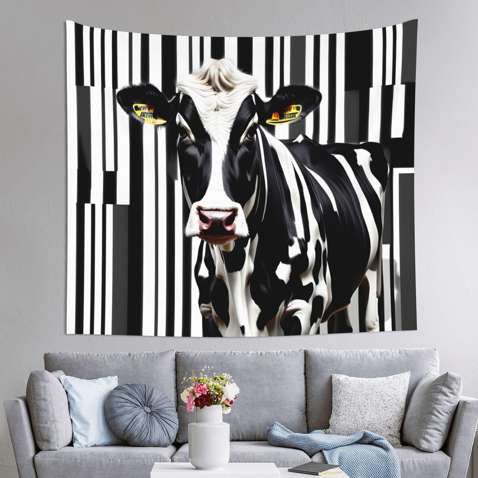 Tapiz para colgar de vaca en blanco y negro para la decoración estética del dormitorio de 152x130 8