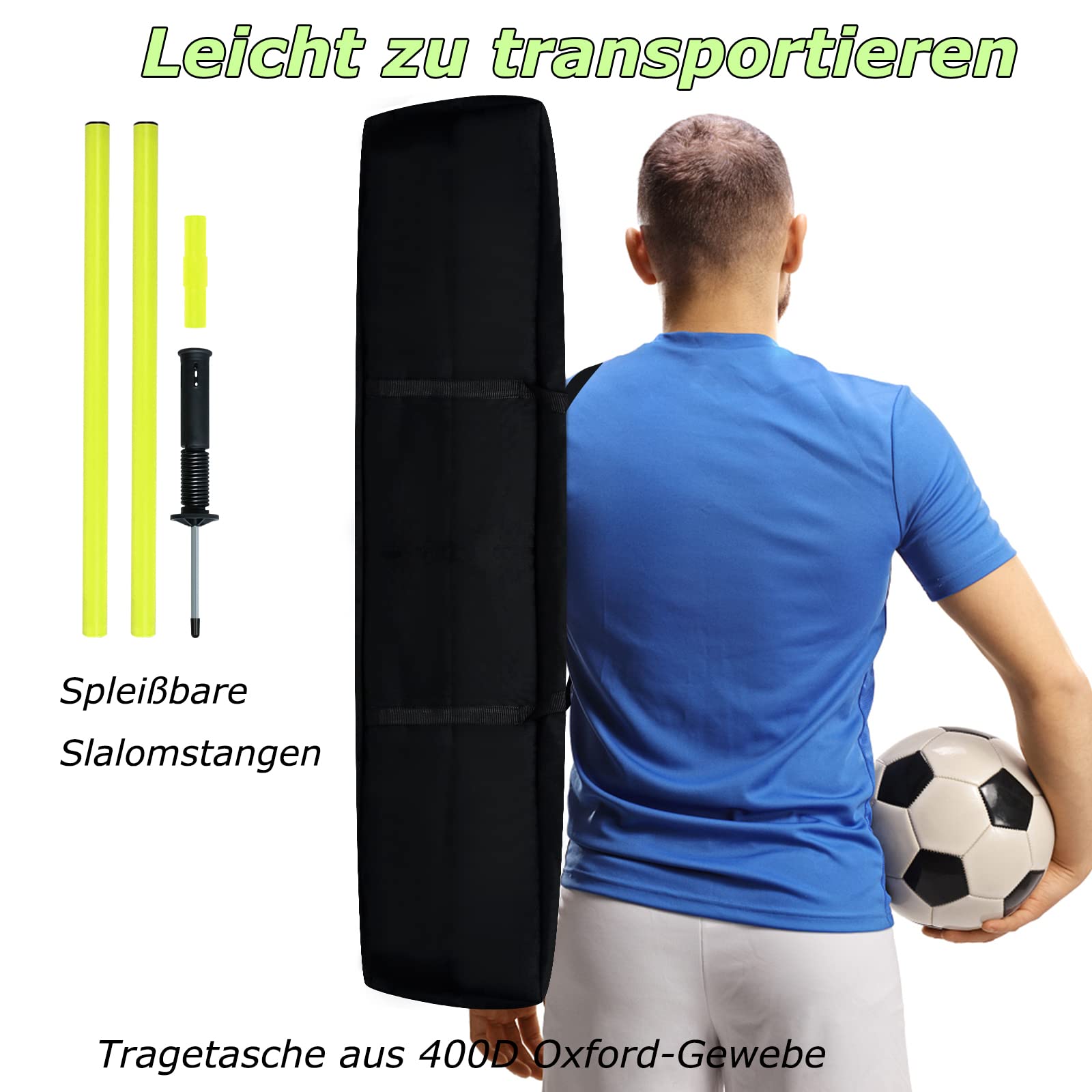 LARS360 Juego de 6 barras de slalom para entrenamiento de fútbol, juego de agilidad con puntas de metal y plumas para perros, juego de entrenamiento de fútbol