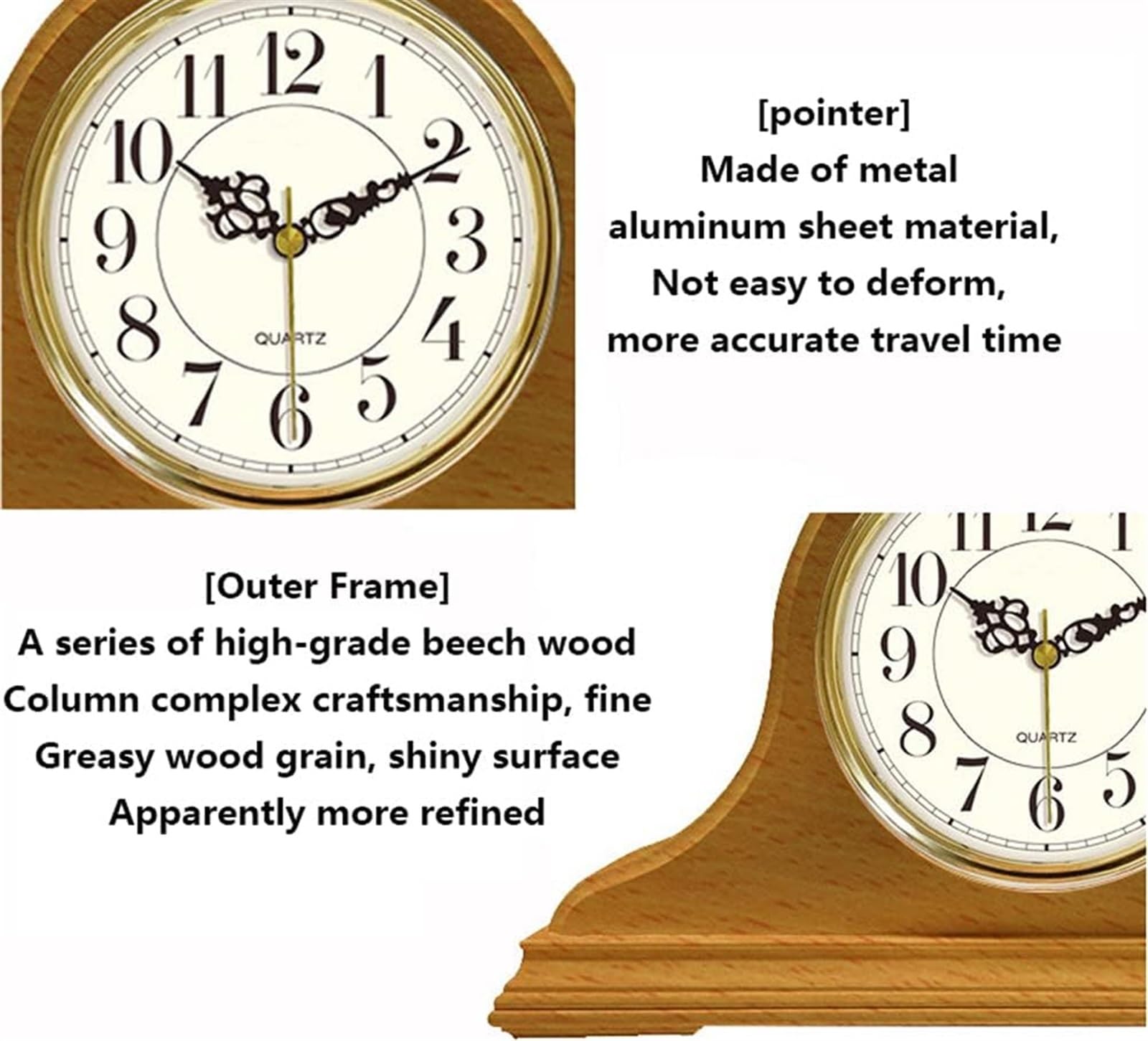 Relojes de sobremesa para Sala de Estar Funciona con Pilas Decoración de cabecera Reloj de Escritorio Reloj de Manto de Madera silencioso Estante de Madera Maciza Reloj de Mesa DEC