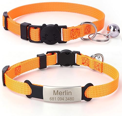 Miniatura 6 de Collares personalizados para gatos, nombre grabado personalizado y etiqueta de identificación de teléfono, collar ajustable para mascotas suave y