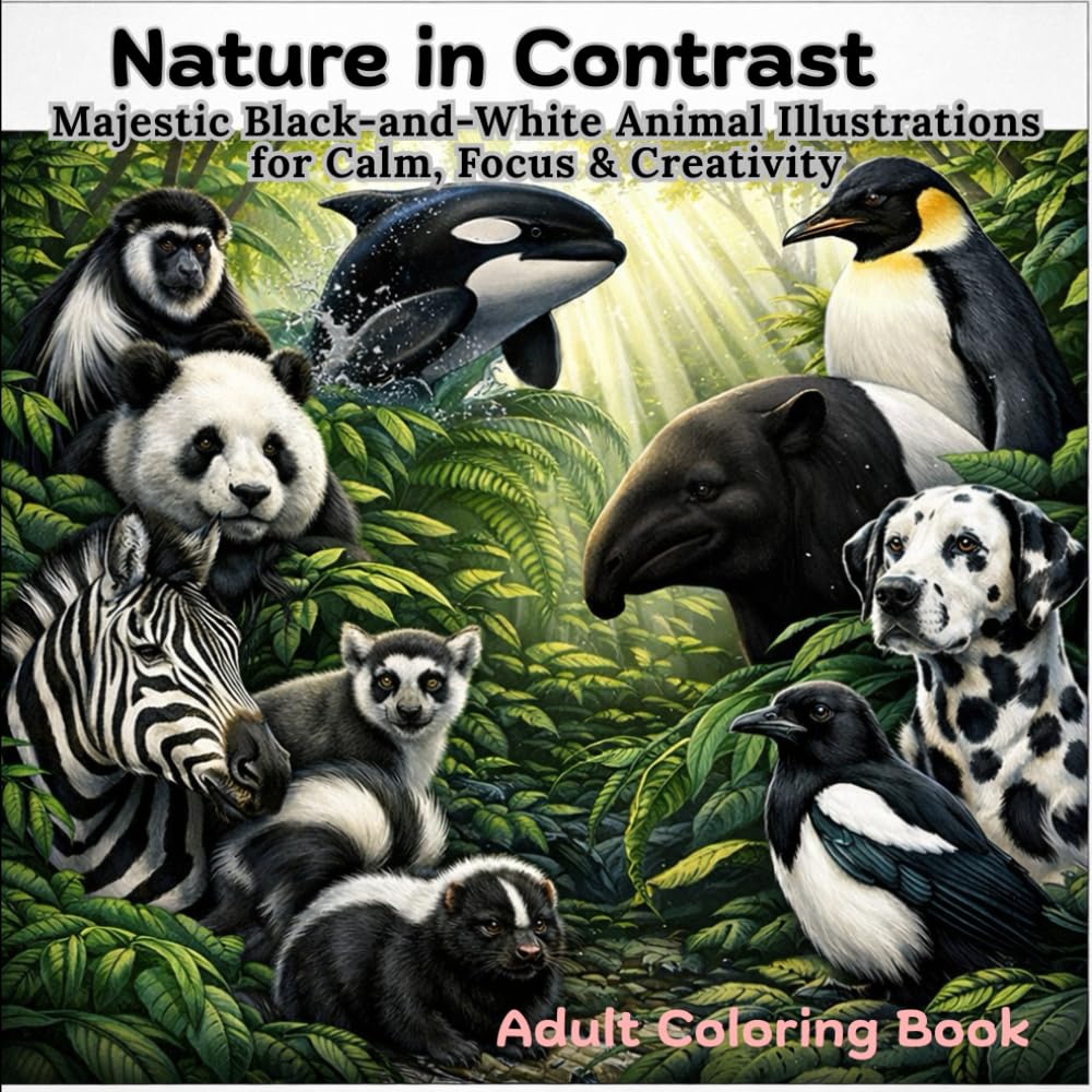 Nature in Contrast: Majestic Black-and-White Animal Illustrations for Calm, Focus & Creativity