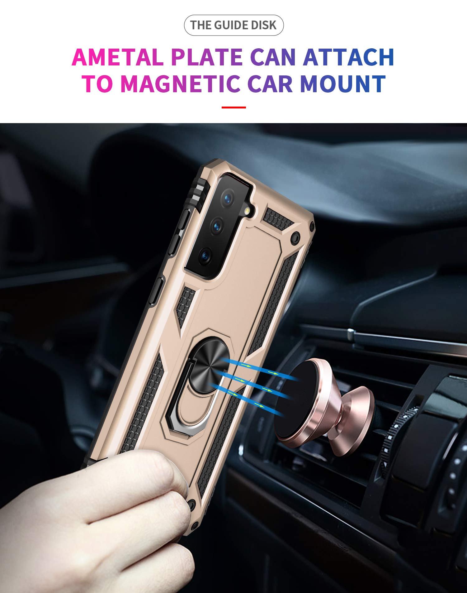 SORAKA Case for Samsung Galaxy S21 Plus 5G with Ring Holder Armor Case Samsung Galaxy S21 Plus 5G Case Soft TPU Bumper Hard PC Back Cover with Metal Plate for Magnetic Phone Car Mount Gold