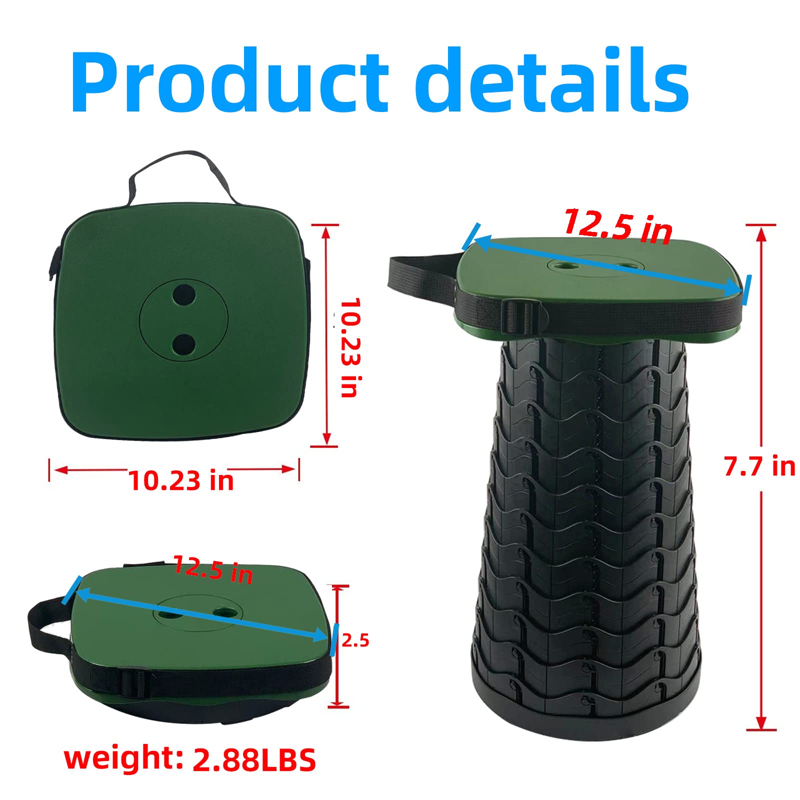 Taburete plegable de camping con cojín de asiento y bolsa de nailon, taburete telescópico portátil cuadrado, taburete plegable ligero y resistente para campamento, pesca, picnic, carga máxima