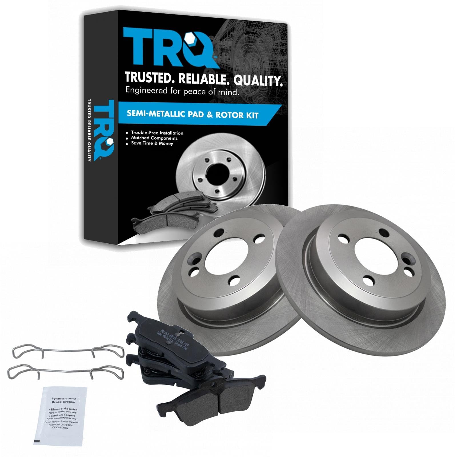 TRQ Rear Brake Pad and Rotor Set Semi Metallic Solid Rotors