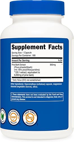 Miniatura 5 de Nutricost Extracto de corteza de pino equivalente a 6000 mg, 180 cápsulas, 300 mg estandarizado para contener 95% de proantocianidinas, vegetariano,