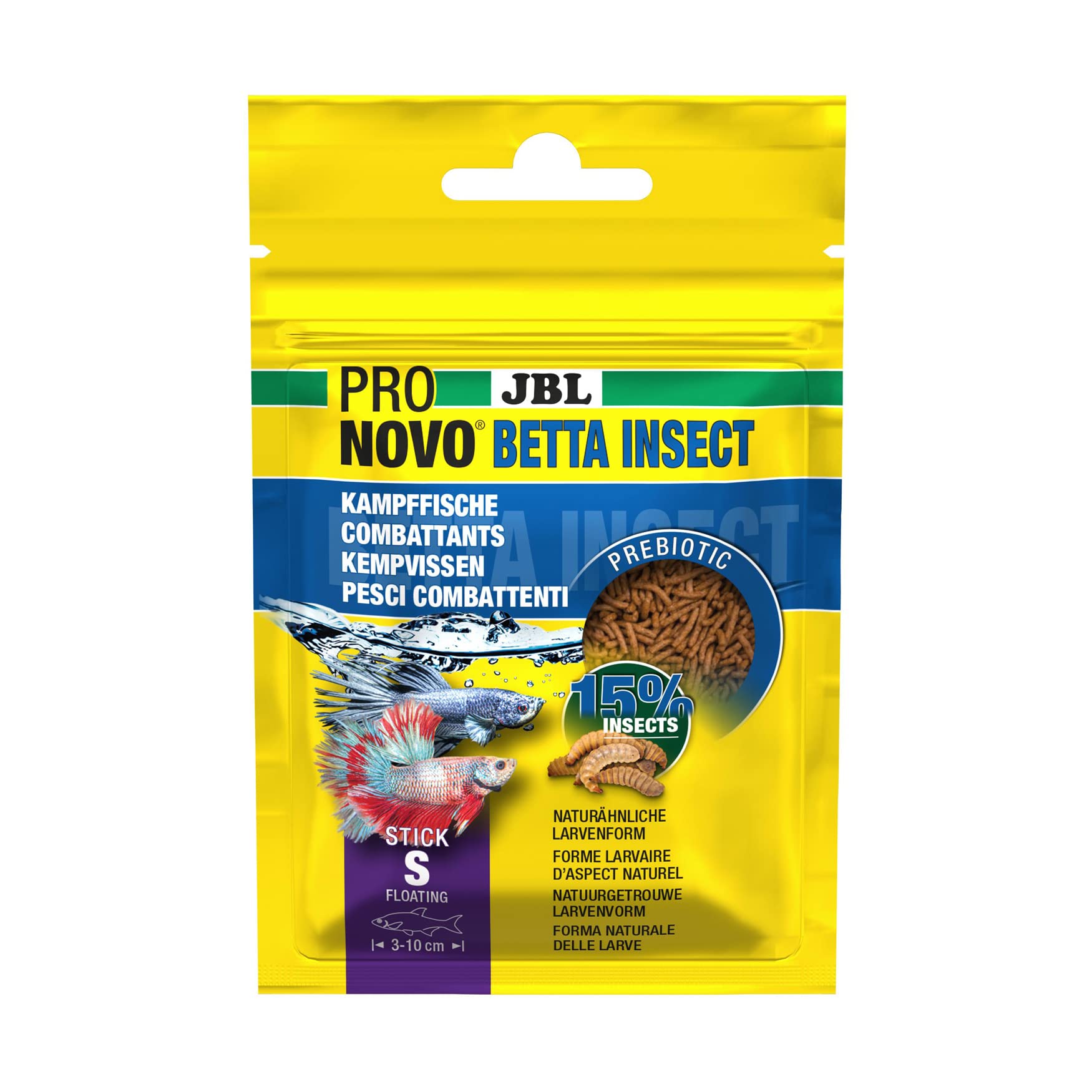 JBL PRONOVO BETTA INSECT Stick, karma dla ryb bojowych 3-10 cm, pałeczki do karmy dla ryb, rozmiar S, 20 ml