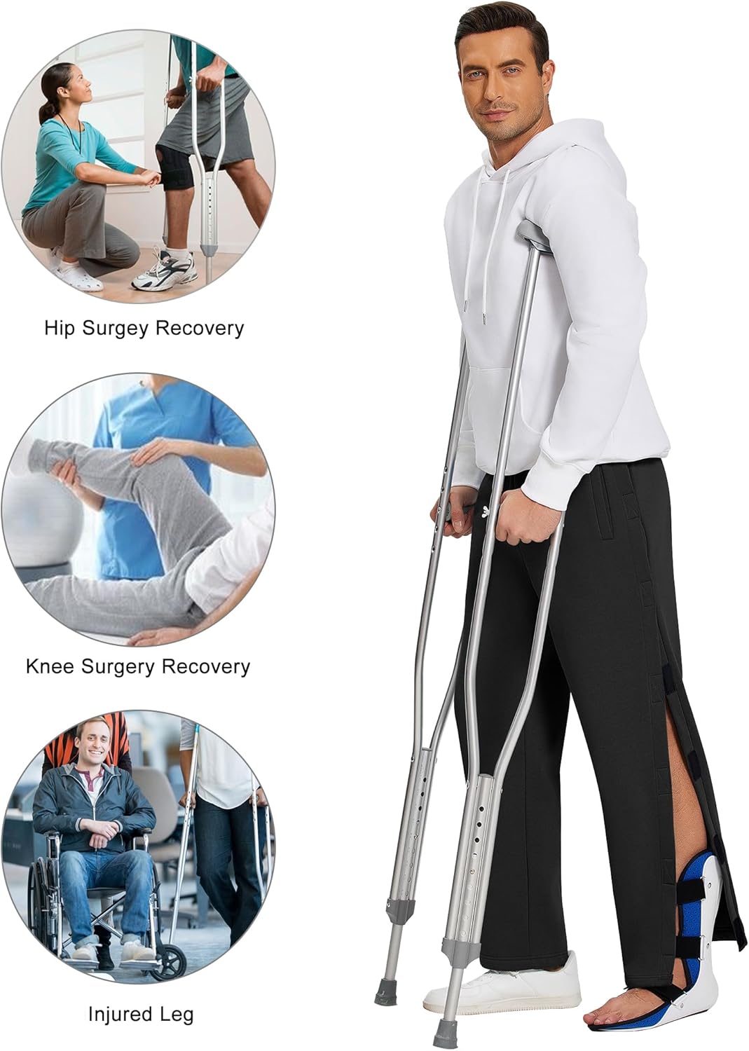 Deyeek Mens Fleece Tear Away Pants Loose Fit Post Knee Replacement Surgery Pants Breakaway Sweatpants Side Snap with Pockets - Image 7