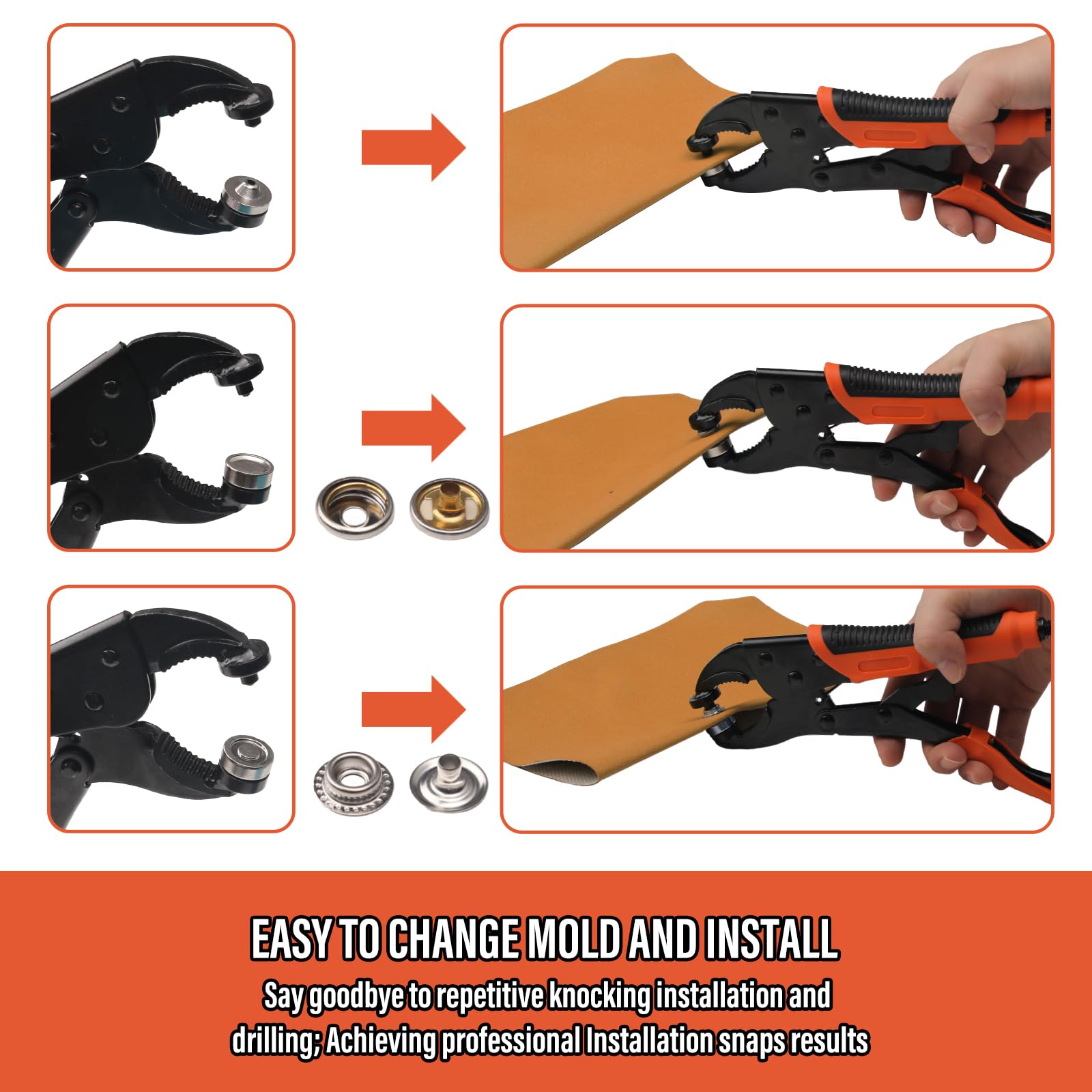 Coowolf - Kit de herramientas de cierre a presión, con 30 botones a presión, para instalar/reemplazar broches de metal en tela gruesa, piel, lona, reparaciones de cubiertas de barco/vela