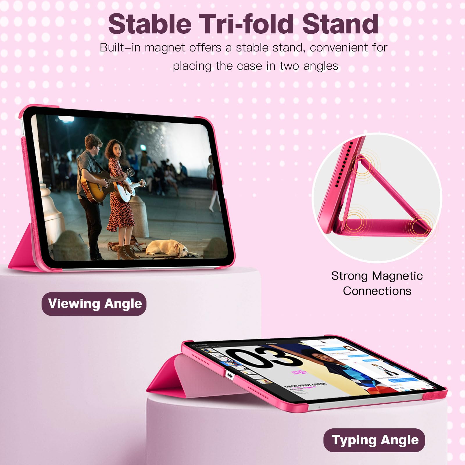 TiMOVO Cover Custodia Compatibile con iPad (A16) 11 Generazione 11 Pollici 2025/iPad 10 Generazione 10,9" 2022, Retro in PC Rigido Semi-Trasparente, Auto Sveglia/Sonno, Rosa Brillante