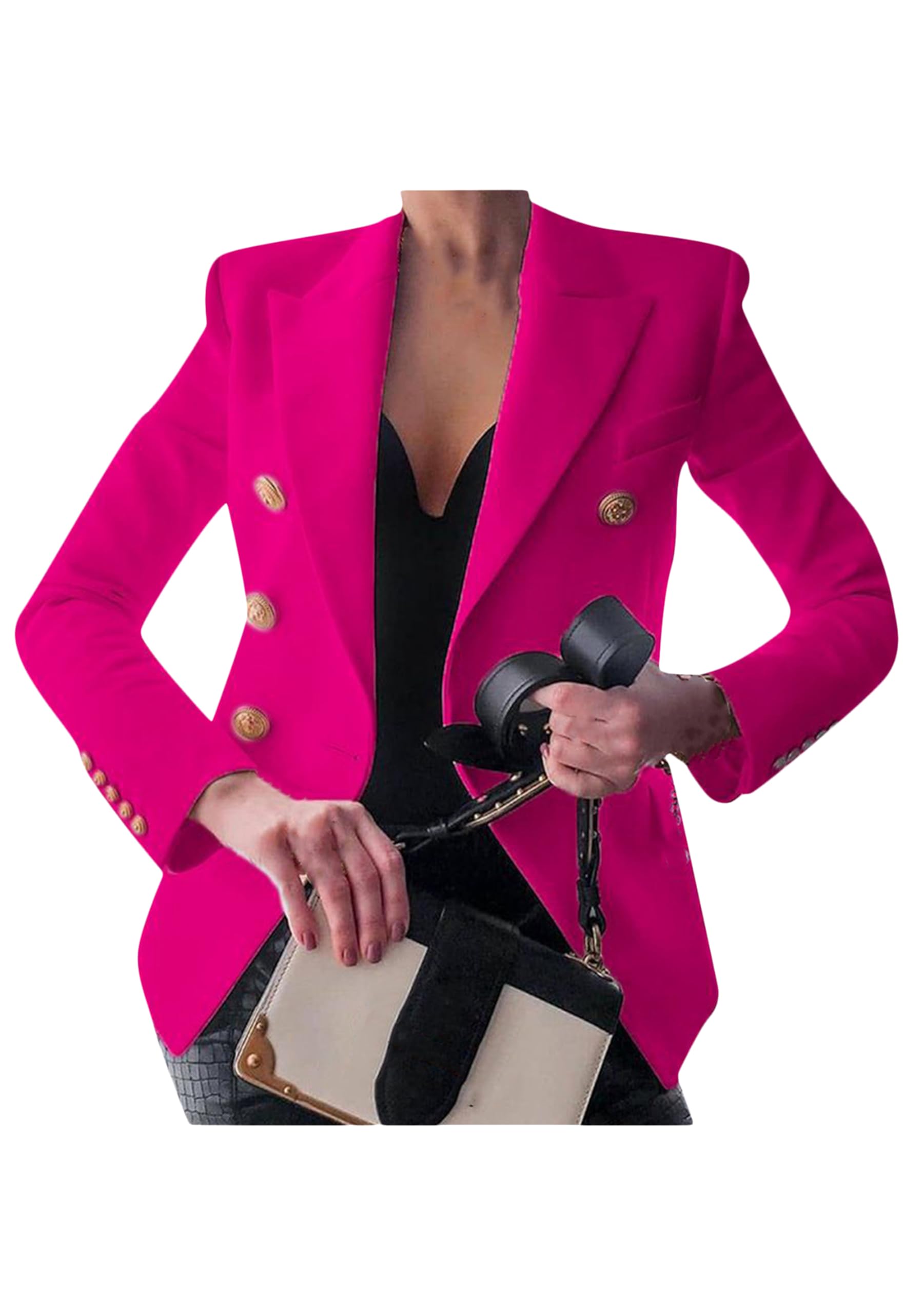 Womens Casual Open Front Blazers Long Sleeve Work Office Suit Jackets Button Down Formal Blazer
