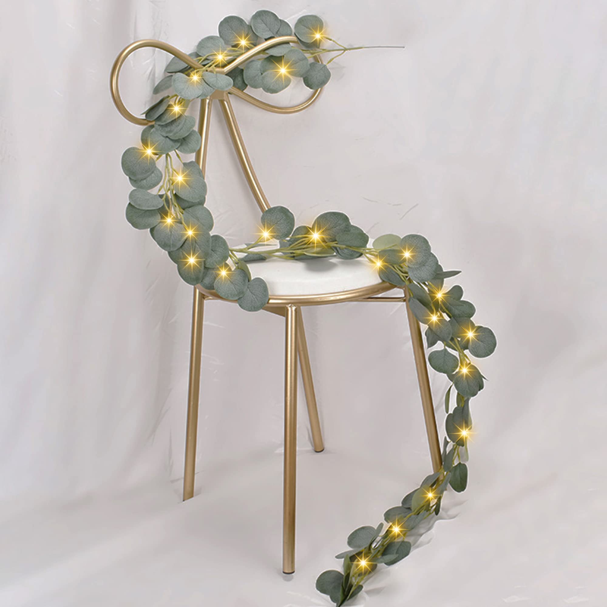 Amazon.co.jp: ユーカリの葉 緑のガーランド 温白色 LEDライト20個付き