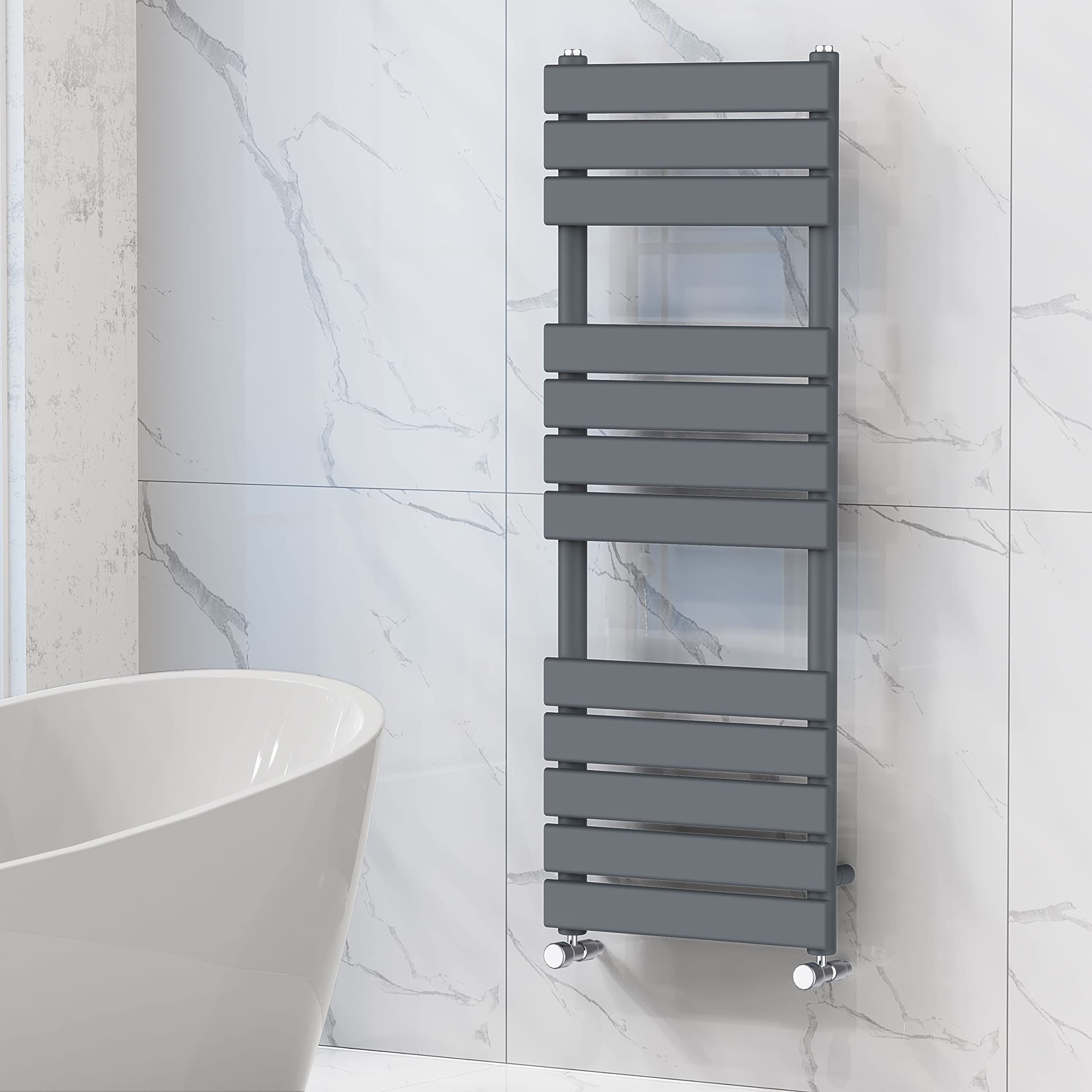 NRG Bathroom Flat Panel Heated Towel Rail Radiator 1200×450mm Anthracite