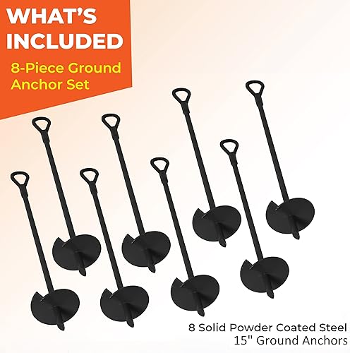 Vista 8 de VASGOR Anclajes de tierra de 15 pulgadas (8 piezas) fáciles de usar con taladro, diámetro de hélice de 3 pulgadas, gancho de anclaje resistente