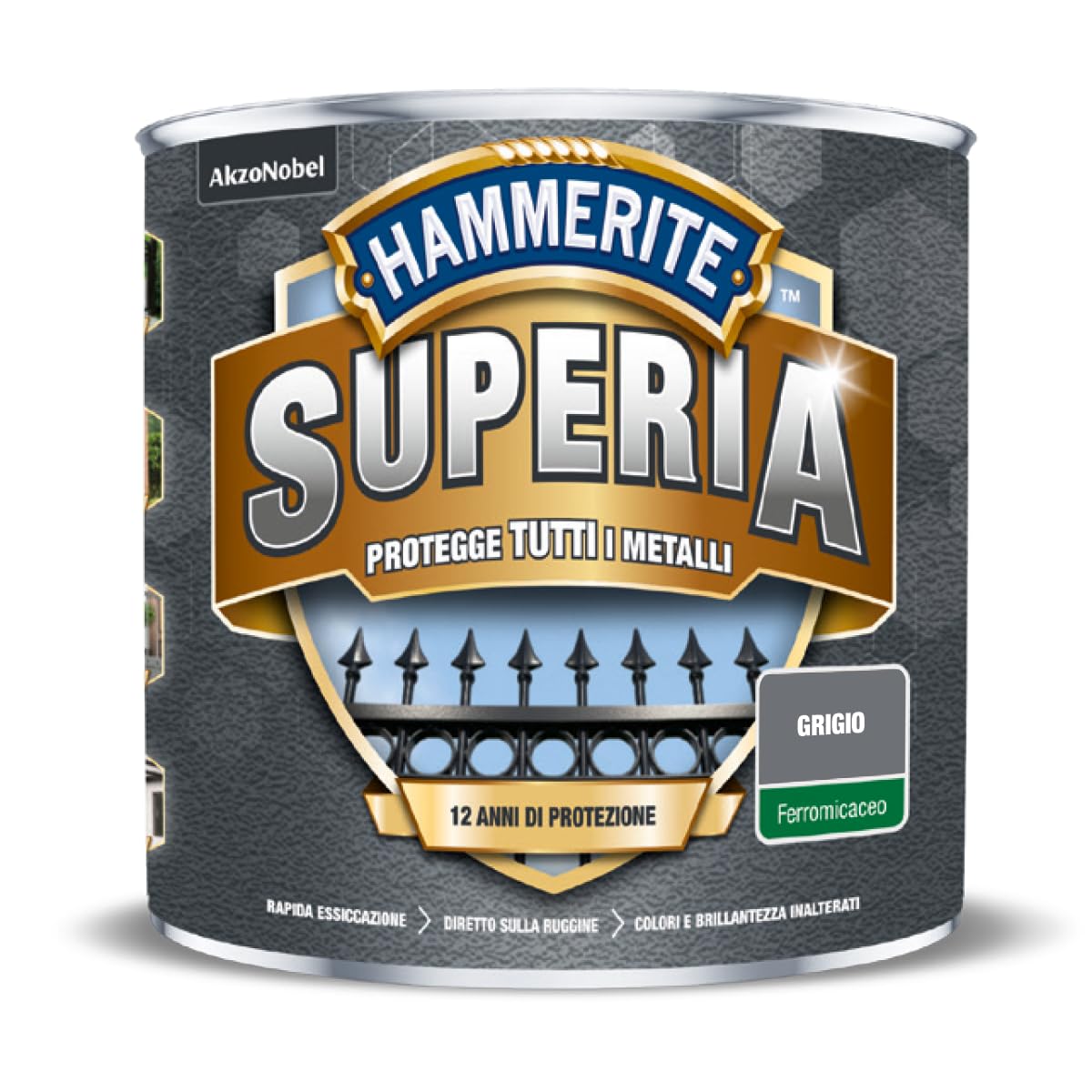 Hammerite Superia smalto metallo antiruggine interno e esterno, Ferromicaceo Grigio, 2.5 L