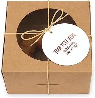 WEDDINGSTAR Custom Kraft Donut Favor Box with Clear Window - Custom Text - Set of 10
