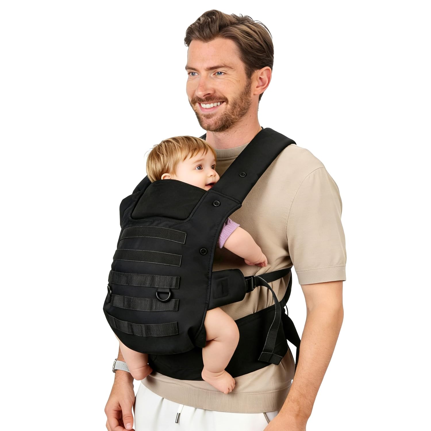 Babytrage für Papa, Ergonomische Baby Trage mit Hüftgesunde (4-36 Monate), 3-in-1 Baby Carrier für 3,5-15kg, Leicht, Atmungsaktive, Einhandbedienung für Unterwegs &amp; Reisen Schwarz