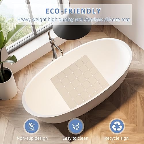 Miniatura 2 de Tapete de ducha antideslizante de 21 x 21 pulgadas, de silicona, plegable, con ventosas y agujeros de drenaje, inodoro, ecológico y duradero,
