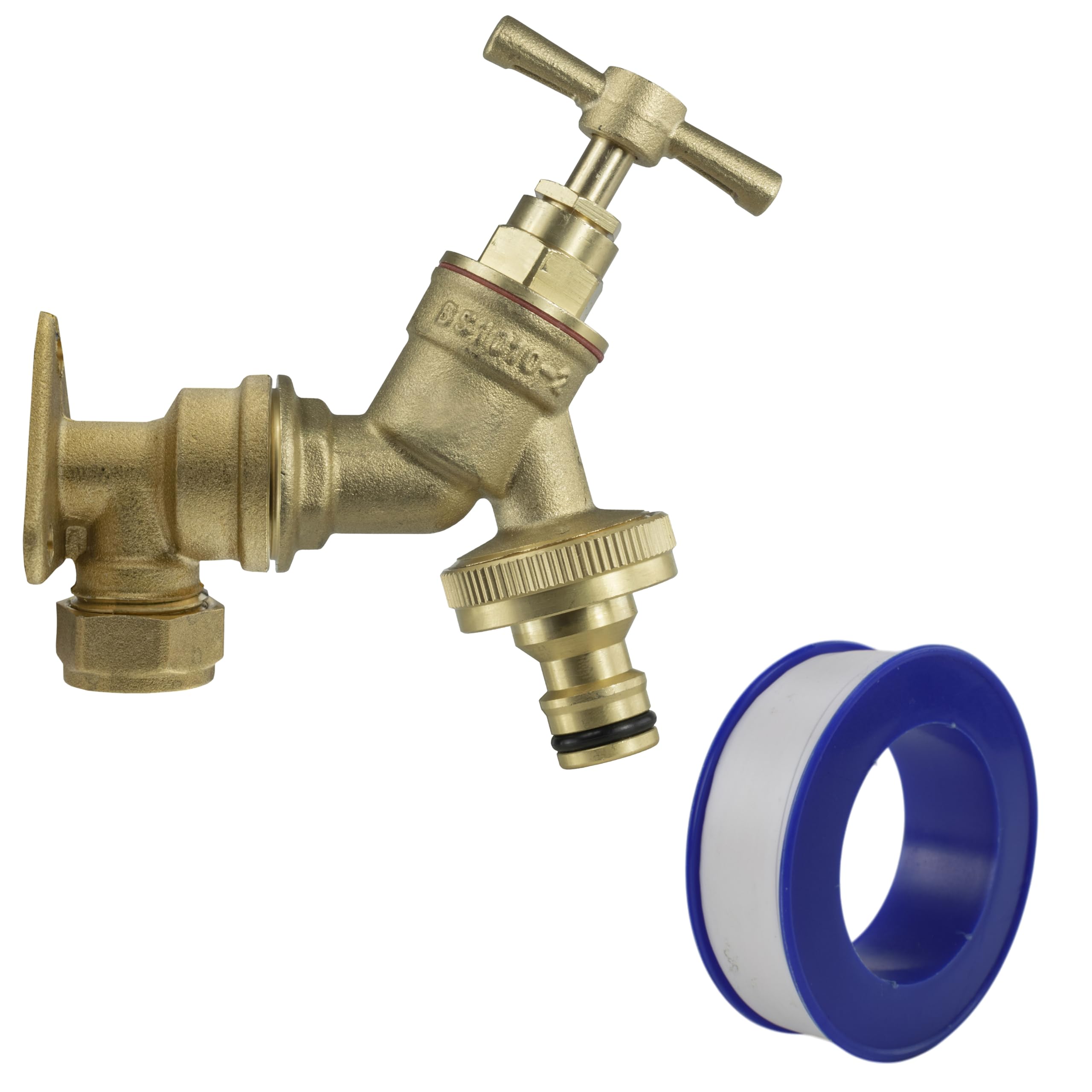 Cost Wise Brass Outdoor Garden Tap 15Mm Copper Pipe Wall Back Plate With Hose Connector +Ptfe Thread Seal Tape