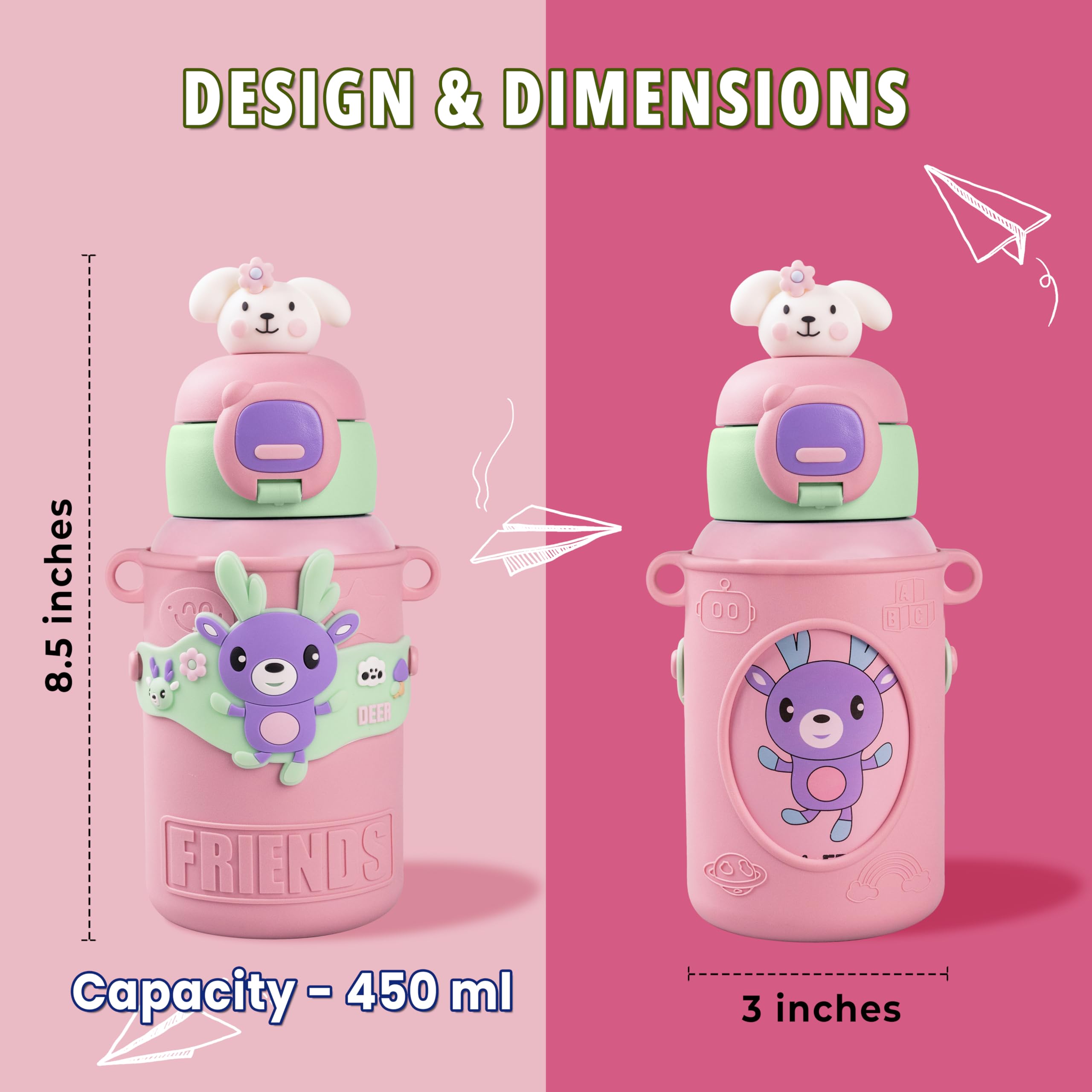 Kids Water Bottle - Water Bottle for School - Sipper Water Bottle for Kids - Waterbottle for Girls and Boys, Stainless Steel 316, Spill-Proof, BPA-Free, Perfect for School and Play, Pink - Image 8 thumbnail