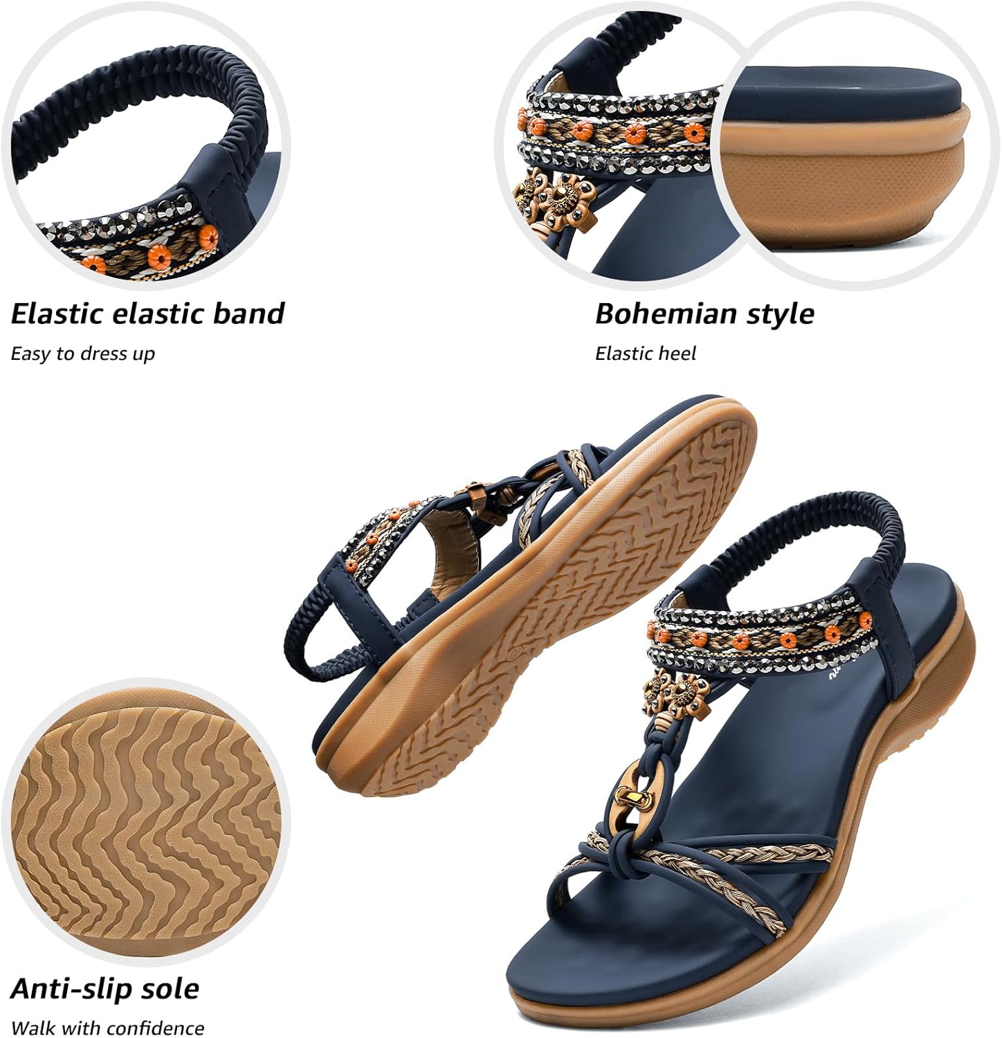 Littleplum Womens Sandals Arch Support Summer Beach Sandals Comfort Walking Shoes Bohemian Flip Flops Sandals for Women - Image 3