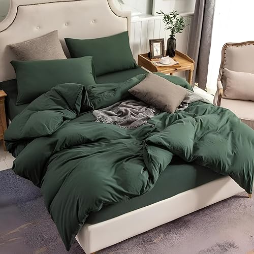 Miniatura 4 de INDACORIFY Cotton Duvet Cover in Forest Green Boho Bedding 100% Cotton Washed Duvet Cover Queen Size Bedding Cover Custom Size Comorter Cover Set