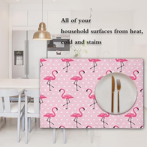 Miniatura 7 de Juego de 4 manteles individuales con diseño de flamencos y lunares, lavables, impermeables, para decoración de mesa de comedor, 18 x 12 pulgadas