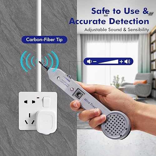 Miniatura 3 de Riiai Kit generador de tonos, probador de circuito de trazador de cables, probador de detección de tóner de cable de alta precisión 200EP,