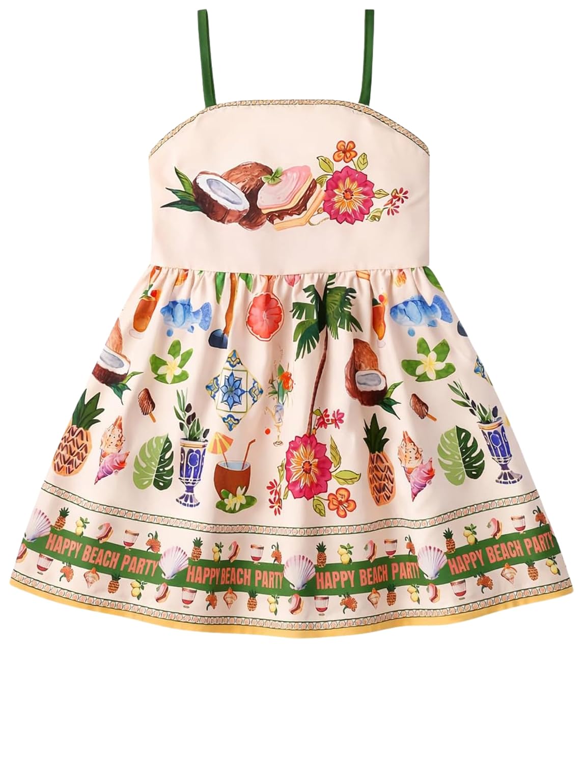 PAMBERSTON Girls Coconut & Floral Print Summer Frock, Cotton Knee-Length A-Line Dress with Square Neck and Sleeveless Desi... - Review, Price and Buying Guide