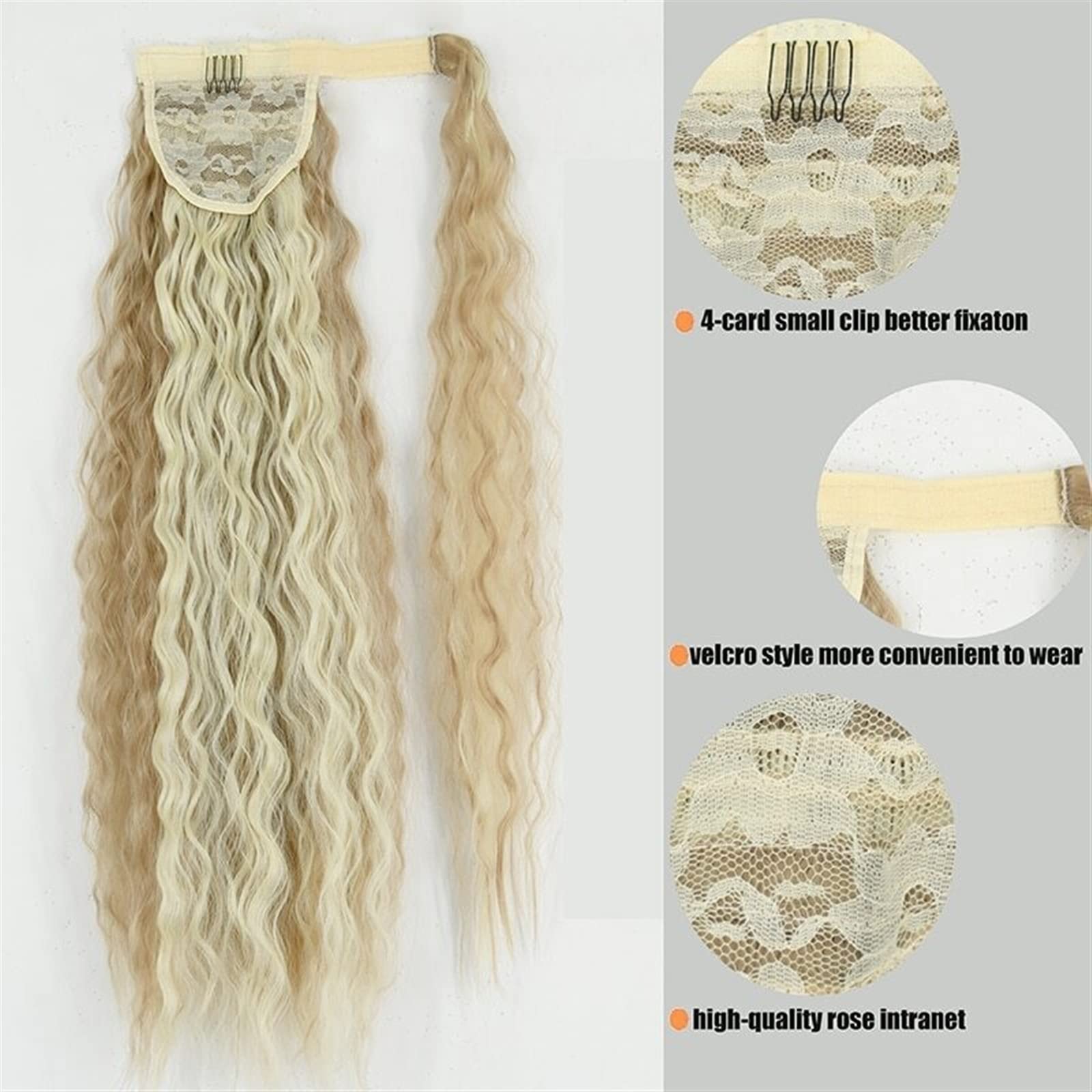 Messy Bun Stirnband 22 Zoll synthetische Mais gewellte lange Pferdeschwanz Perücke Wrap Haarspange Extensions Pferdeschwanz Haarknoten Damen Haarschmuck Haarknoten Unsichtbarer Haarknoten (Color : 60
