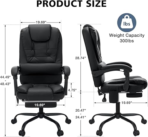 Miniatura 3 de Silla de oficina de masaje, sillas de oficina reclinables con reposapiés, silla de escritorio de piel sintética suave, respaldo alto, silla