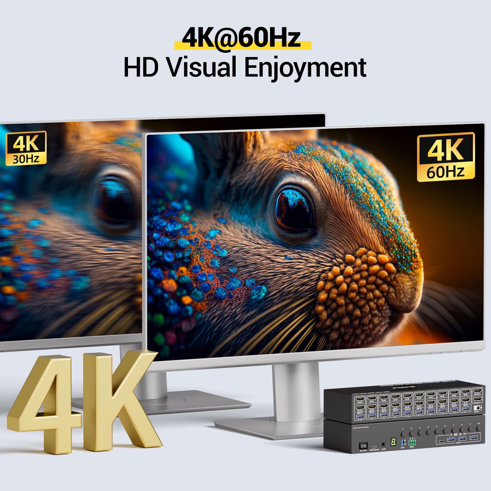 Commutateur KVM HDMI à 10 ports, 2 moniteurs, 10 ordinateurs, simulation EDID 4K @ 60 Hz, commutateur KVM double moniteur avec 4 ports USB 3.0 pour clavier, souris, imprimante audio, RS232, avec