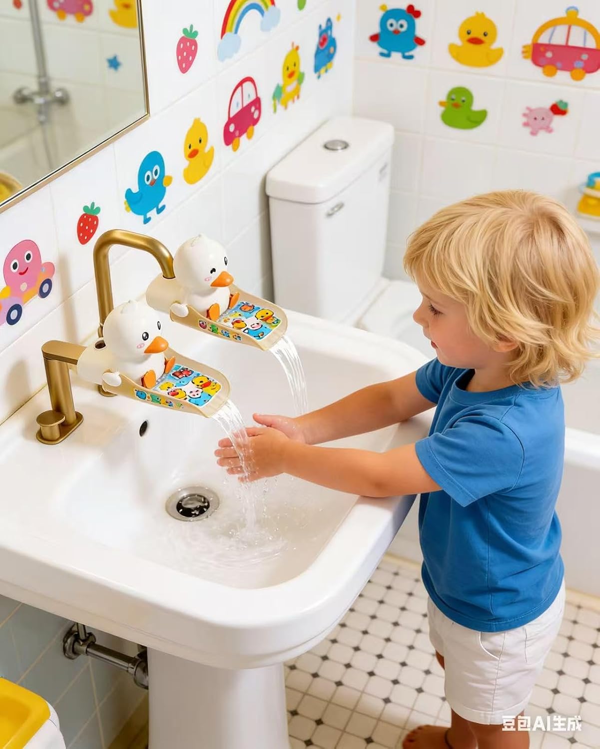 Toddler Faucet Extender –Lnteresting Duck with Windmill kick Kids' Handwashing Sink Extender, for Toddler Bathroom Sinks, Kitchens, and Bathtubs