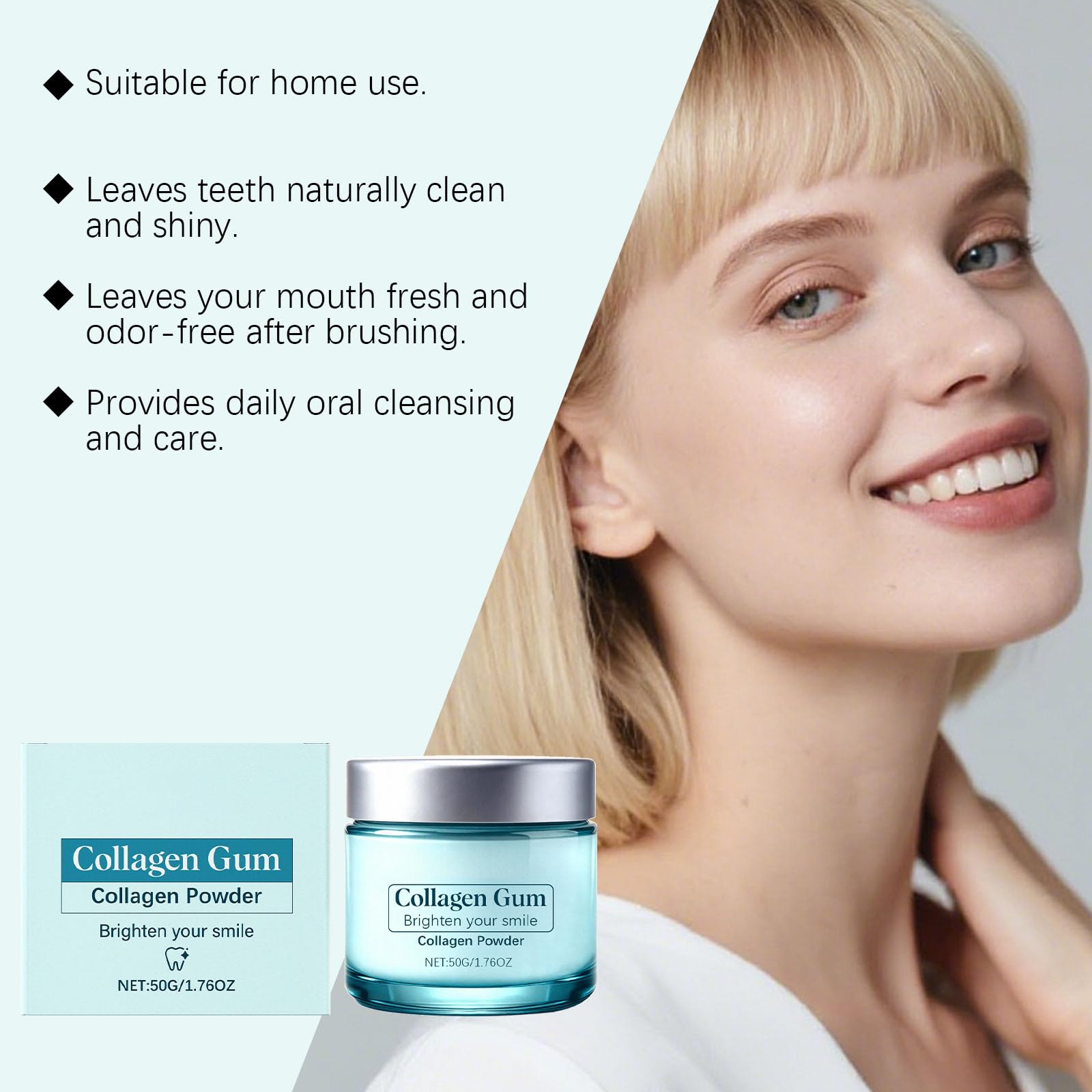 2026 New Colla Gum Collagen Powder for Teeth, Smile Strengthening Oral Care Powder with Collagen & Hydroxyapatite, Gum & Enamel Protection Tooth Powder for Daily Use, 50g/1.76oz — view 2