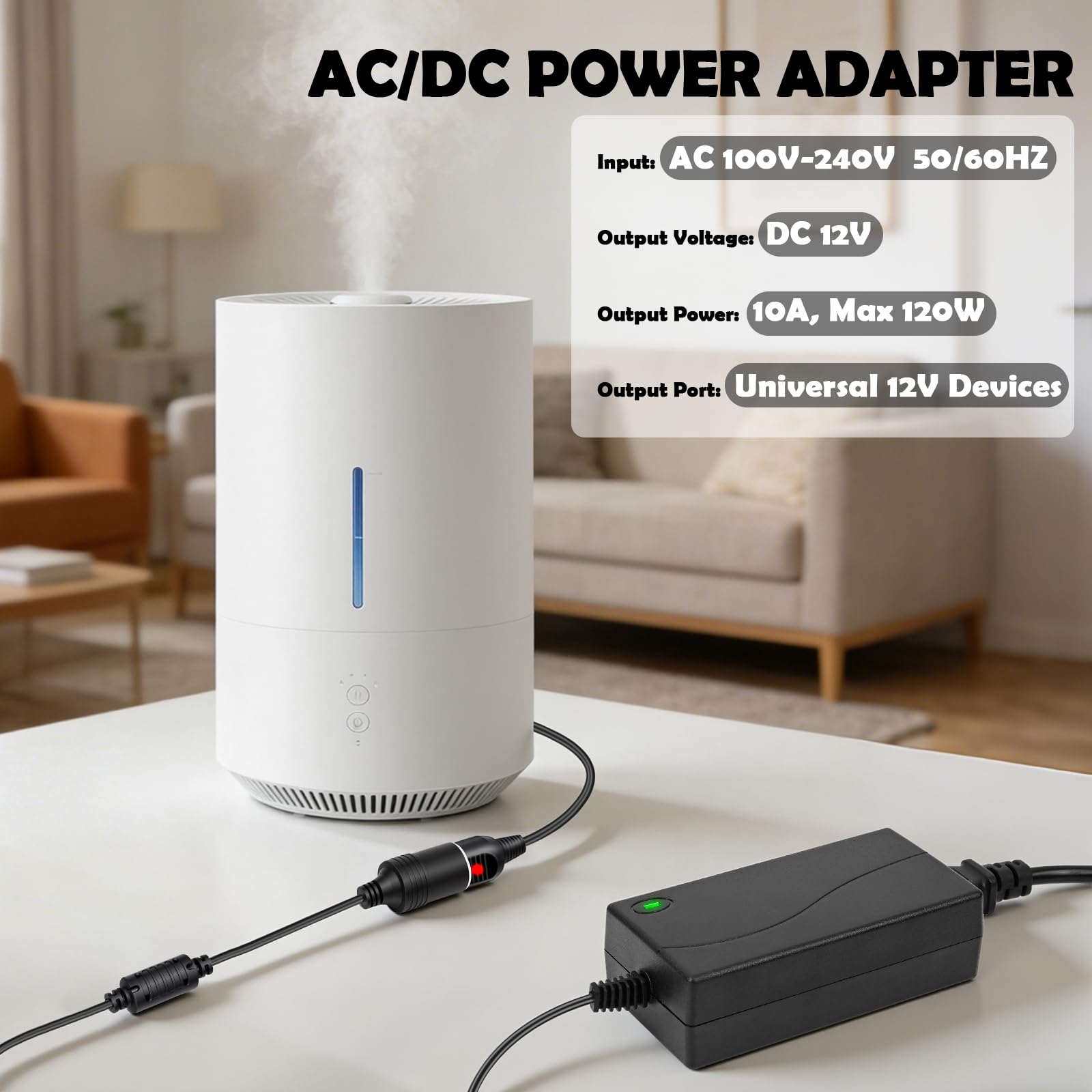 Adaptador Mechero Coche a Enchufe, 5A/60W Transformador 12V a 220, Convertidor 12V 220V, con Encendidor de Cigarrillo de Coche, para Nevera de Coche, Inflador de Neumáticos, Aspiradora de Coch