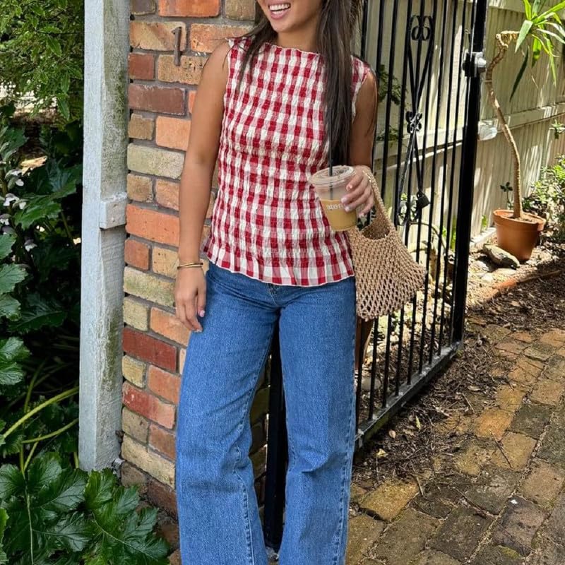 Women Smocked Tank Tops Y2k Ruffle Hem Shirred Crop Top Cute Sleeveless Peplum Shirt Summer Going Out Tops Streetwear4