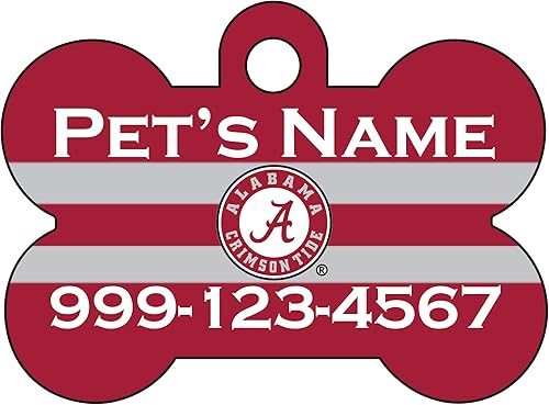 ShopInstaPets Etiqueta de identificación de mascotas de la NCAA personalizada con nombre y número (Alabama Crimson Tide)