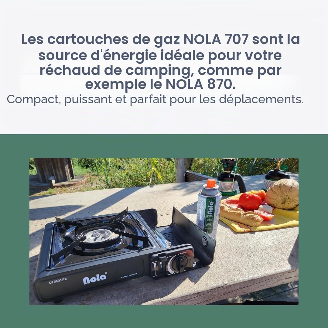 NOLA Lot de 8 cartouches de gaz butane - 227 g - Avec valve (baïonnette) - Cartouches de gaz universelles pour réchaud de camping, chauffage au gaz, désherbeur et appareils d'extérieur - Article 707