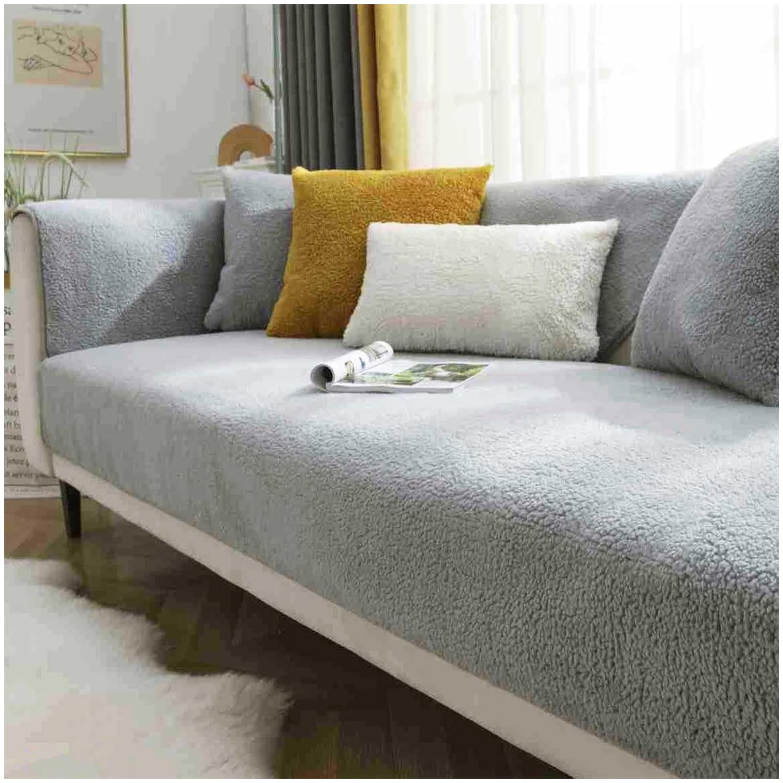 BDMFJY Thick Lambswool Fuzzy Sofa Cover 1 2 3 Seater, 2024 New Universal Non-Slip Corner Sofa Cover L Shape Super Soft Faux Fur Sofa Slipcovers for Living Room,Gray,110x240cm