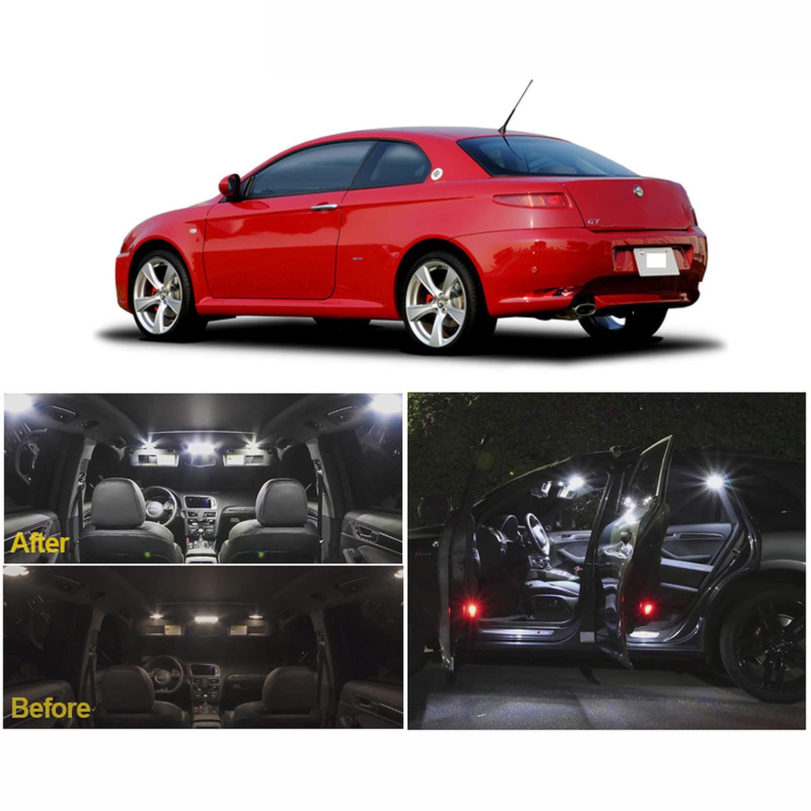 XKHSD7pcs White Canbus Faultless LED Bulbs Inside Dome Card Trunk Cargo Light Kit, For Alfa Romeo GT 2003-2010 Glove Box Lamp Car LED Bulbs