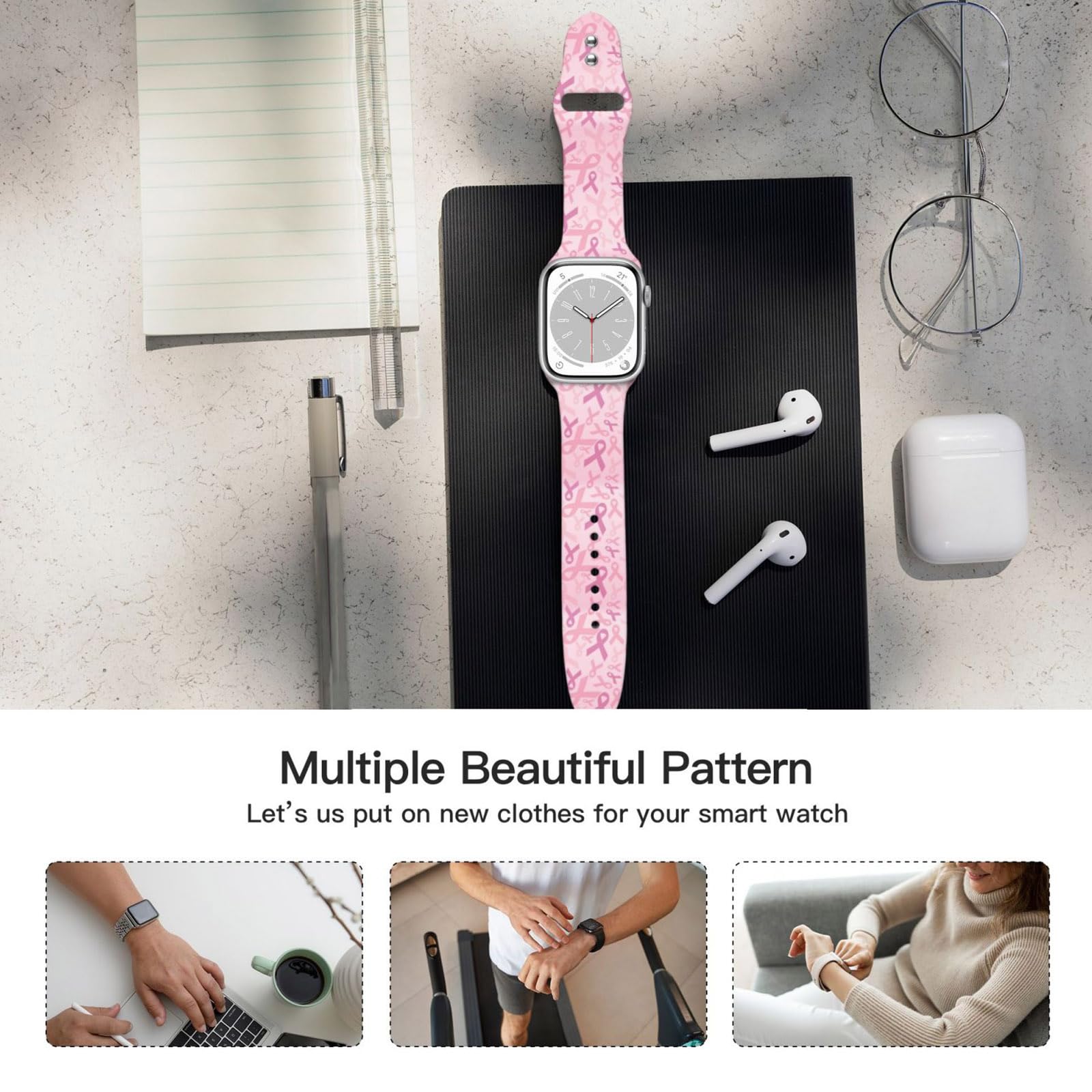 Bracelet de montre compatible avec les bracelets Apple Watch 38 mm, 40 mm, 41 mm, 42 mm, 44 mm, 45 mm, 46 mm, 49 mm, bracelet en silicone souple imperméable pour iWatch Series 10 9 Ultra 8 7 6 5 4 3 2