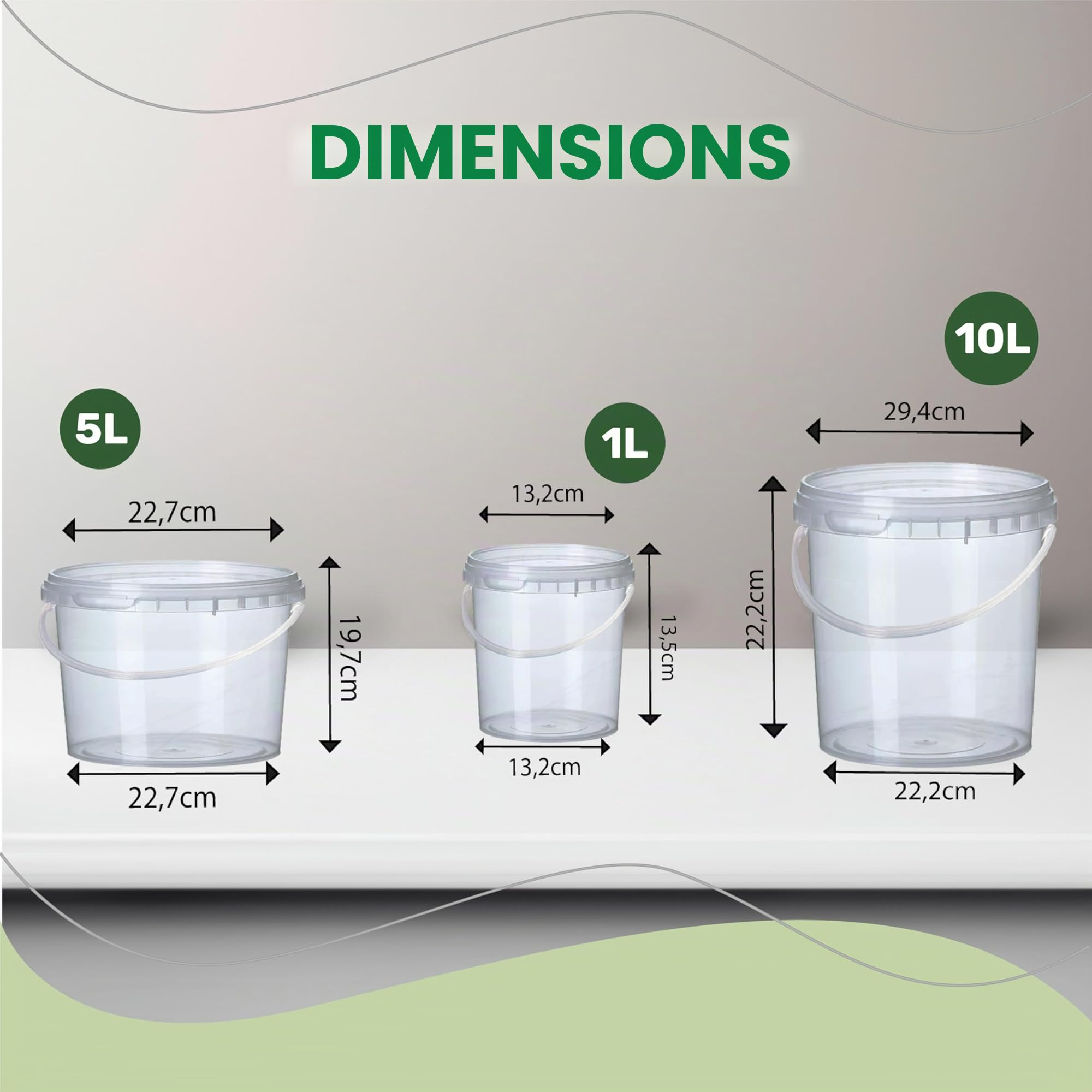 GROWMANIA Lot de 100 seaux en plastique transparent avec poignée 1 l – Boîte de rangement hermétique pour aliments, liquides et peinture – Bocal de stockage – Bocal résistant