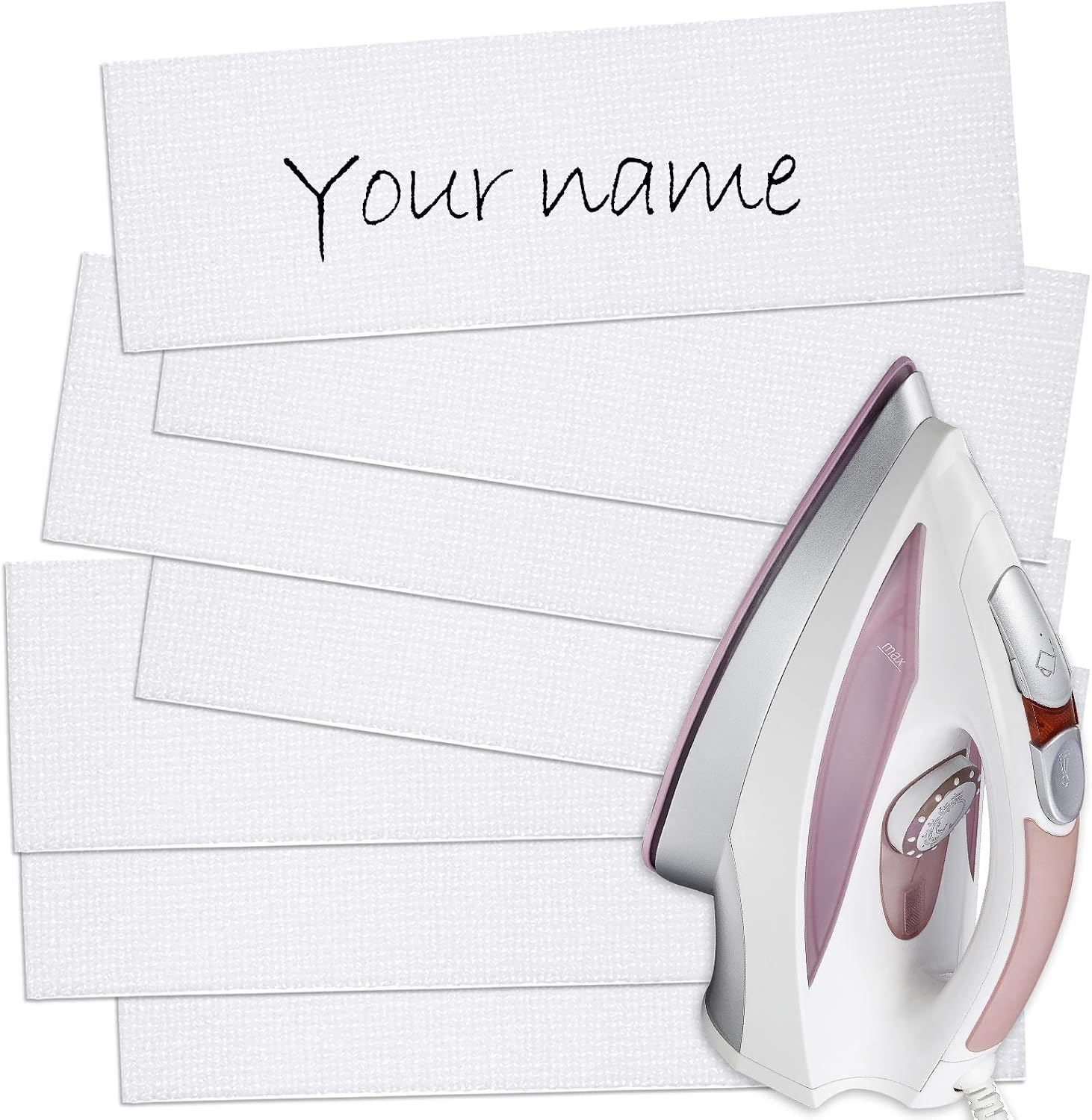 Iron On Name Labels for Clothing 2 x 0.6 Inch Writable Clothes Name Labels Tags Washable Precut Fabric Clothing Personalized Name Labels for Kids Nursing Home, Day Care and Uniform (60 Pieces)