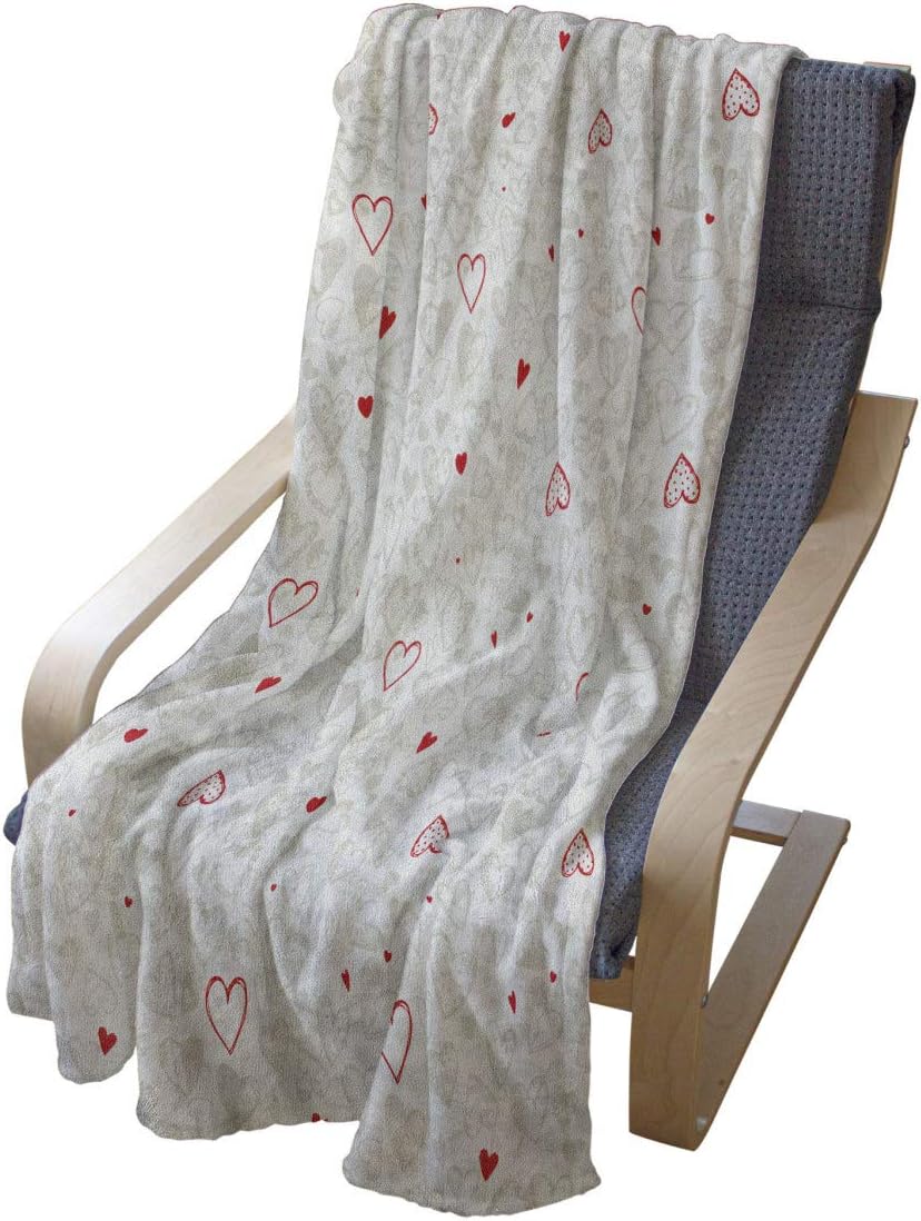 Lunarable Hearts Throw Blanket, Sketch Style Valentines Day Contrasting Colors Various Motifs Love Theme, Flannel Fleece Accent Piece Soft Couch Cover for Adults, 60" x 80", Red Pale Grey White