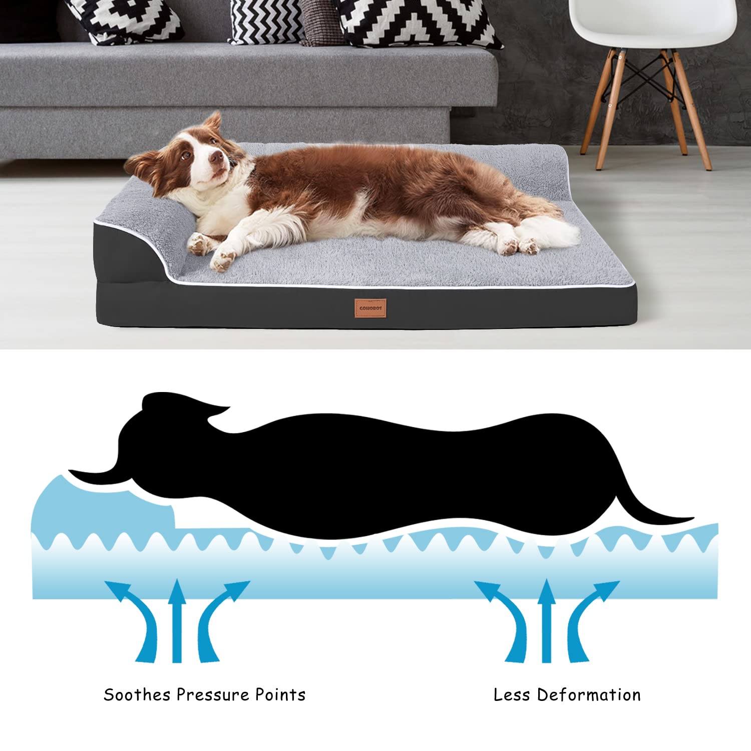 Orthopedic Dog Bed for Large/Medium/Small Dogs, L Chaise Eggs Crate Foam Pet Sofa with Removable Washable Cover Waterproof Lining and Nonskid Bottom