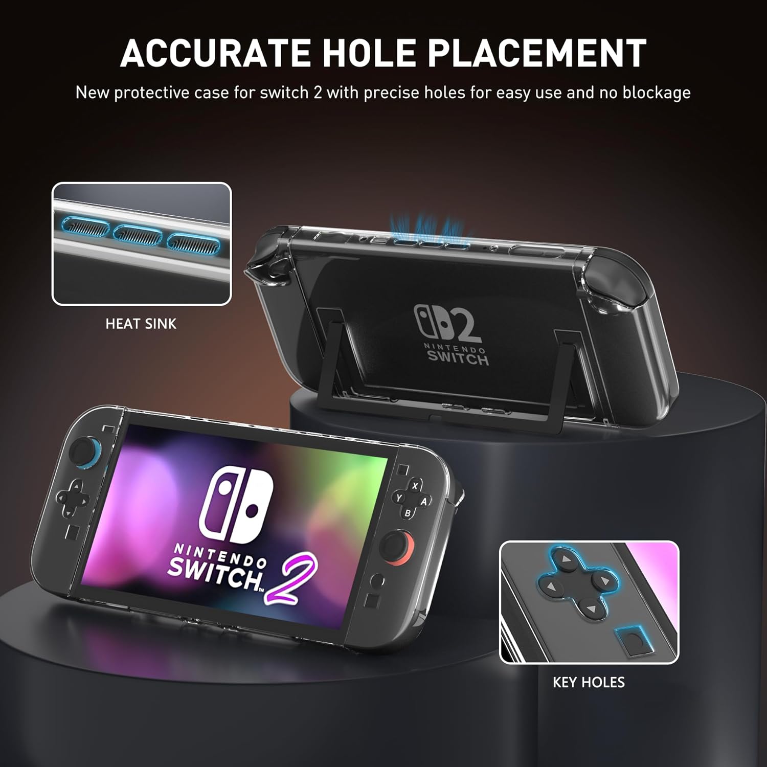 [Easy Docking Version] GLDRAM Clear Case for Nintendo Switch 2 (2025), Dockable Hard Shell PC Protective Skin Cover with Screen Protector & 4 Thumb Grips for Switch 2 Console & Split Grips- Crystal - Image 3