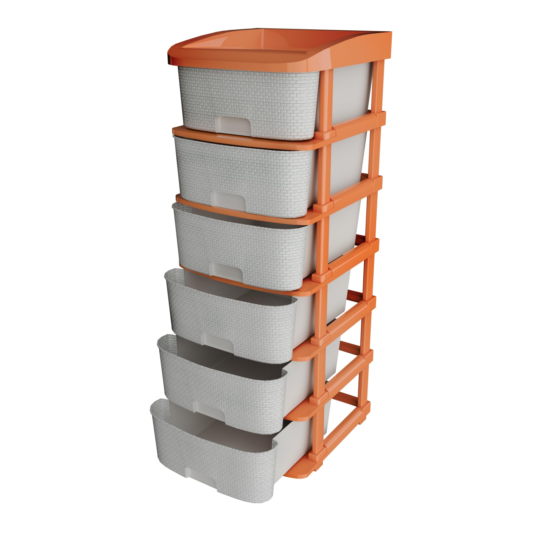 TEX-RO Plastic Modular Drawer Storage Chest of Drawers Organizer Storage Box | Large Stomo Racks for Multipurpose Organizers | White | 6 Layer