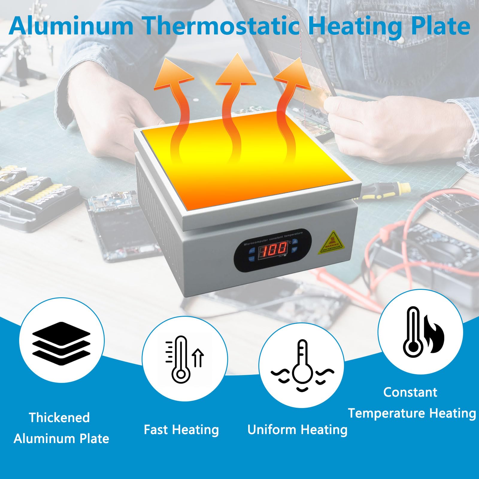 800W Lötstation Heizplatte 200x200mm, Digitale LCD Vorheizstation 0–400℃ einstellbar, Elektrische Heizplatte für PCB Platine, Handy Bildschirmreparatur & Bauteilentlötung