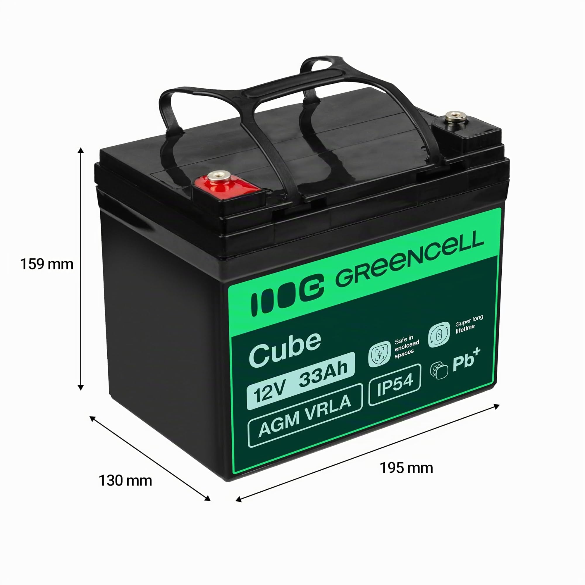 GreenCell® Rechargeable Batterie AGM 12V 33Ah accumulateur au Gel Plomb Cycles sans Entretien VRLA Battery étanche | Photovoltaïque | Caravane Energie Solaire Batterie Voiture | Fauteuil Roulant
